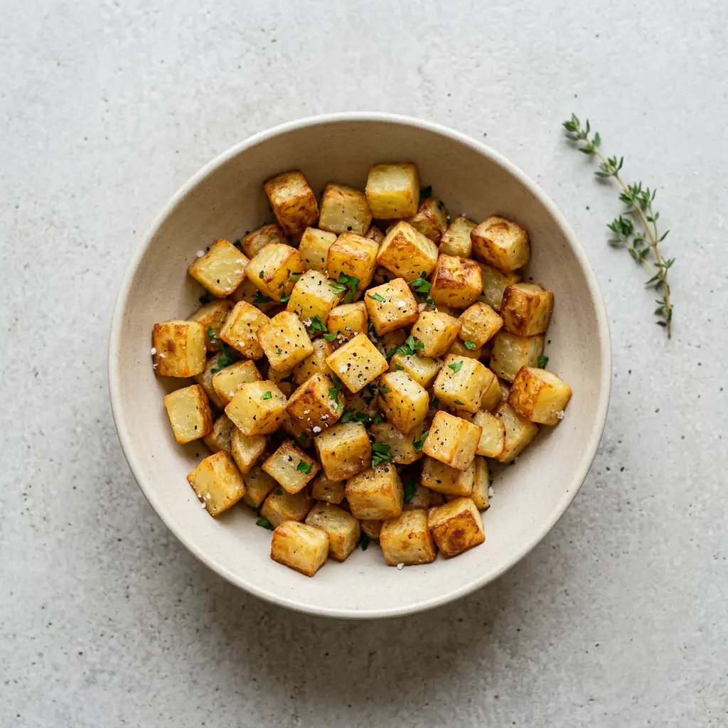 Foto van Aardappelblokjes uit de airfryer bereid in de airfryer