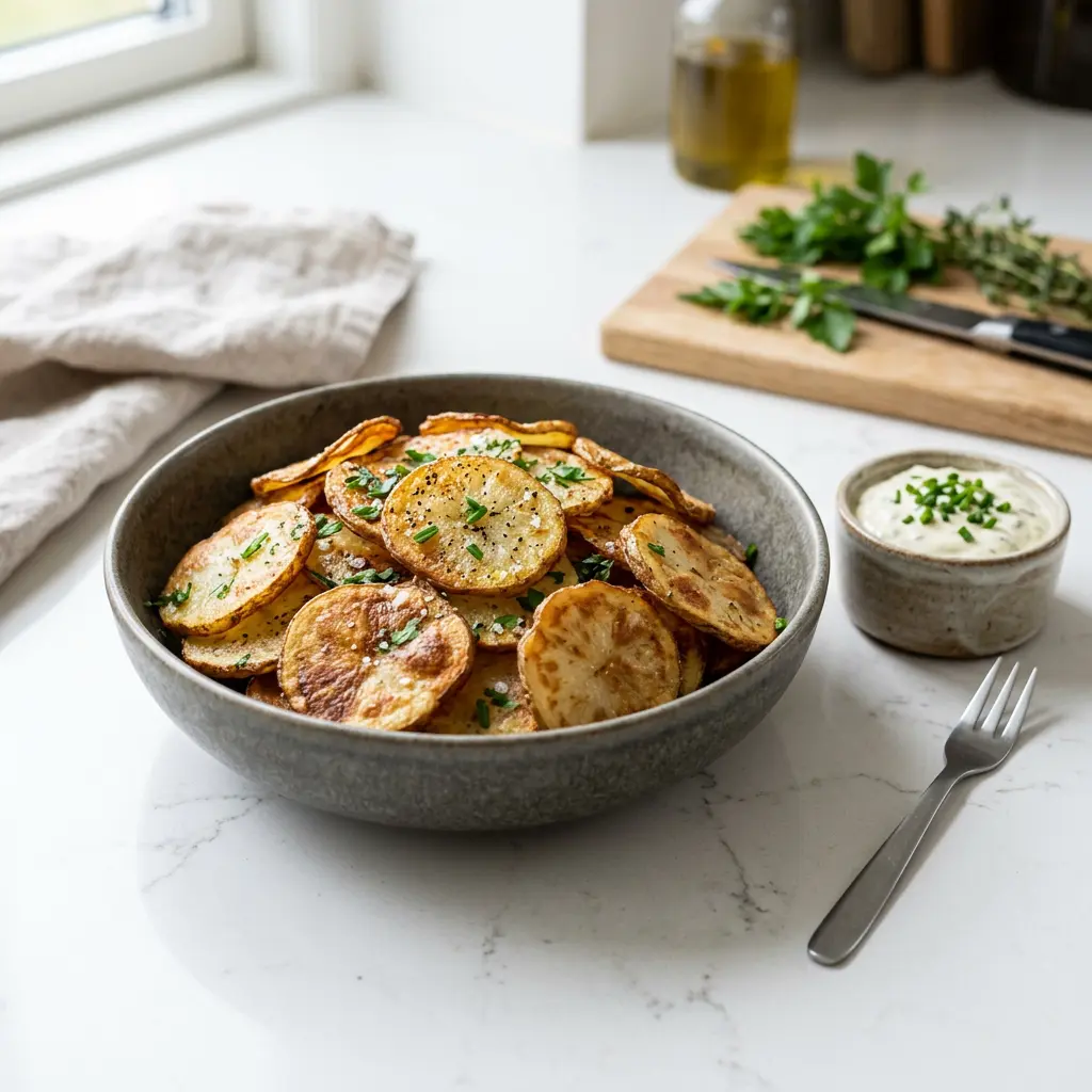 Foto van Aardappelschijfjes uit de airfryer bereid in de airfryer