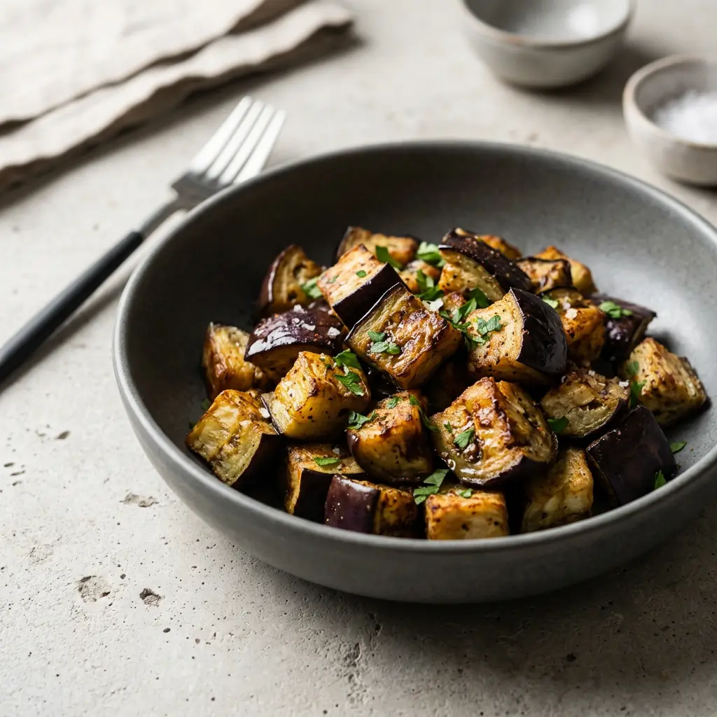 Foto van Aubergine uit de airfryer bereid in de airfryer