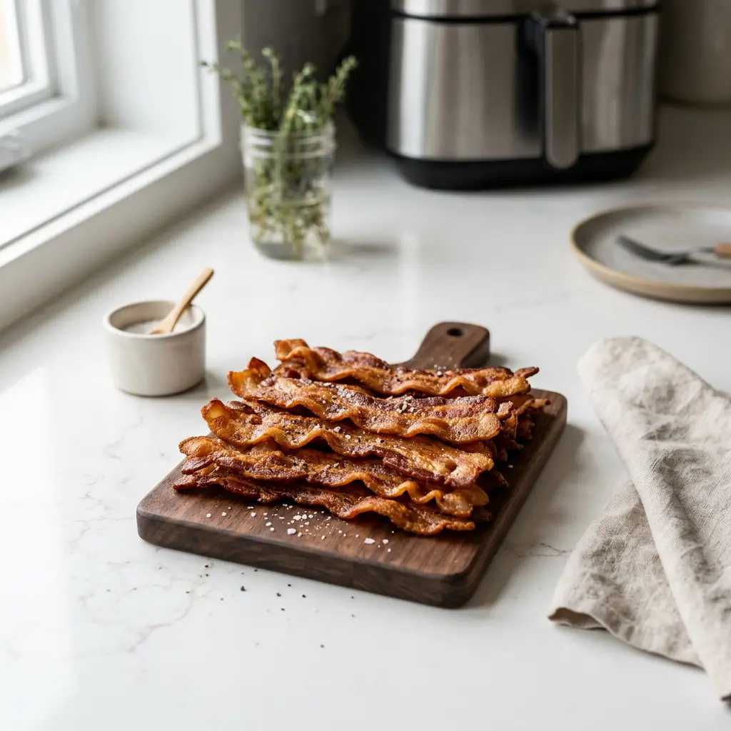 Foto van Bacon uit de airfryer bereid in de airfryer