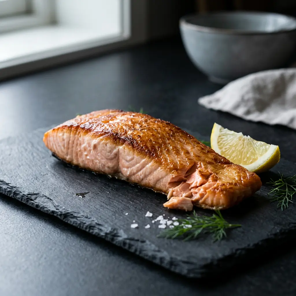 Foto van Bevroren zalm uit de airfryer bereid in de airfryer