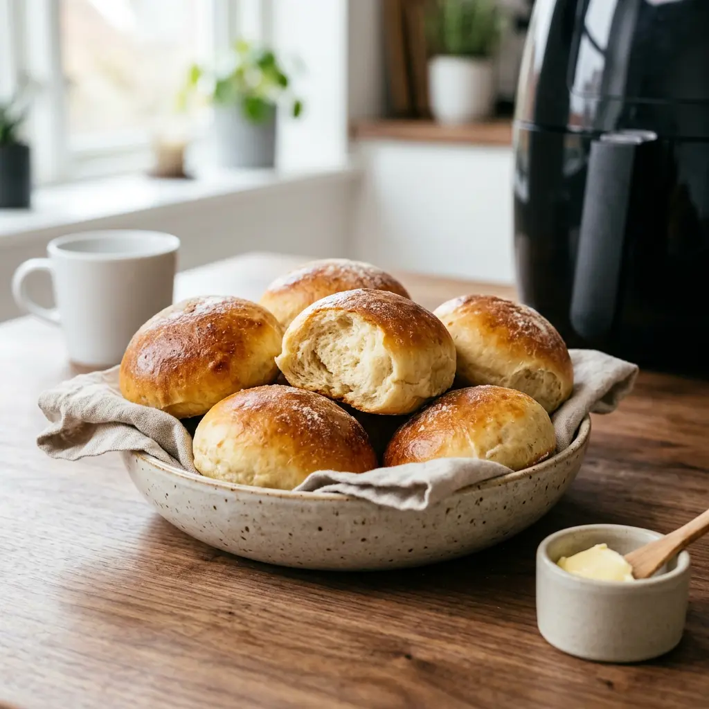 Foto van Broodjes uit de airfryer bereid in de airfryer