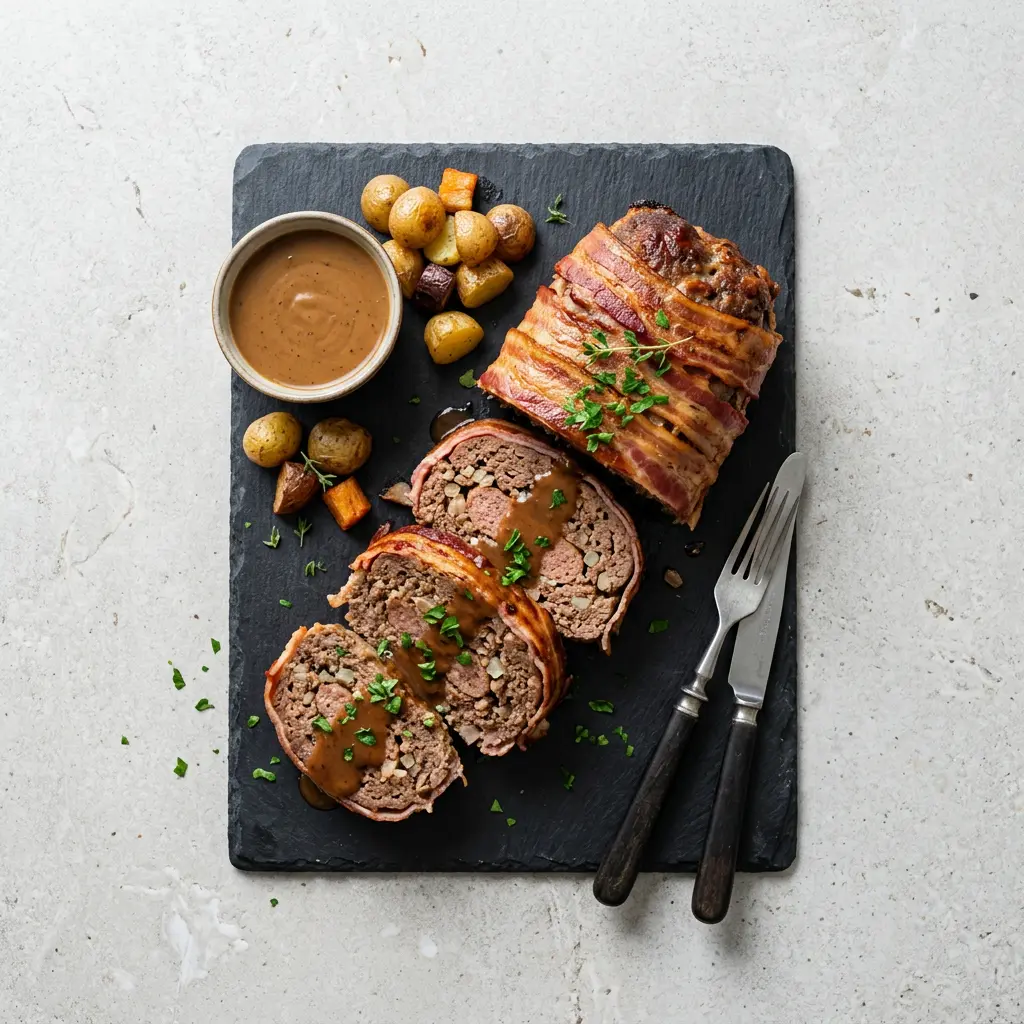 Foto van Deens gehaktbrood met spek uit de airfryer bereid in de airfryer