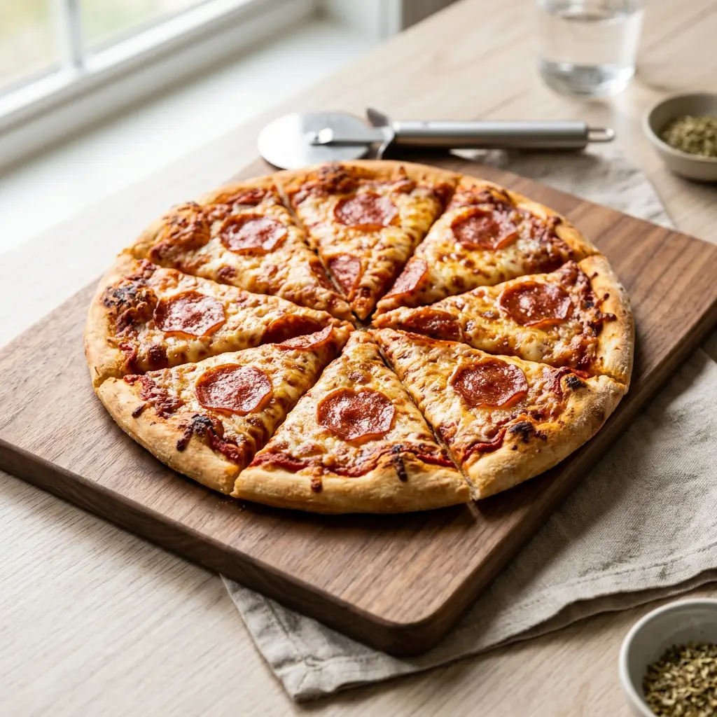 Foto van Diepvriespizza uit de airfryer bereid in de airfryer