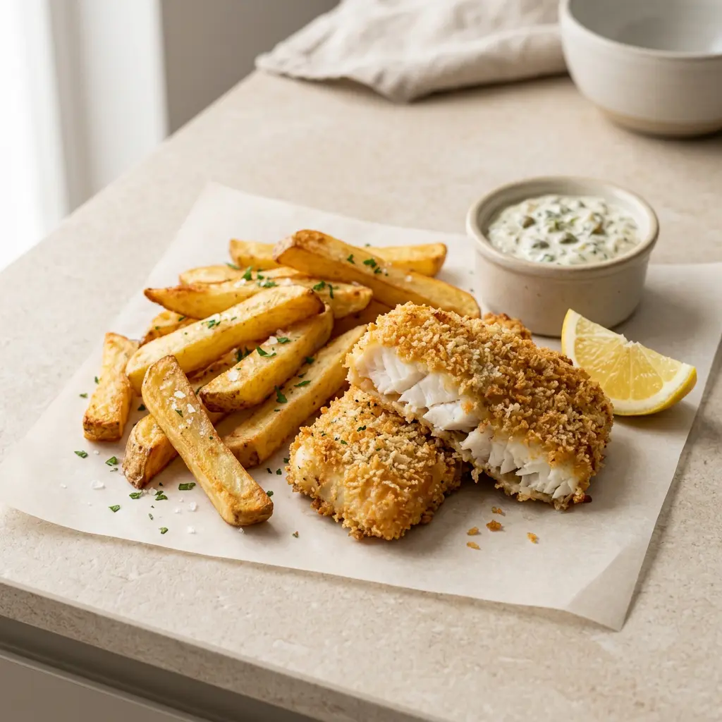 Foto van Fish and chips uit de airfryer bereid in de airfryer