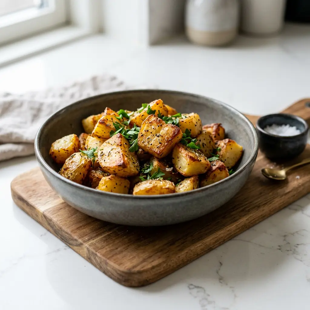 Foto van Gebakken aardappelen uit de airfryer bereid in de airfryer