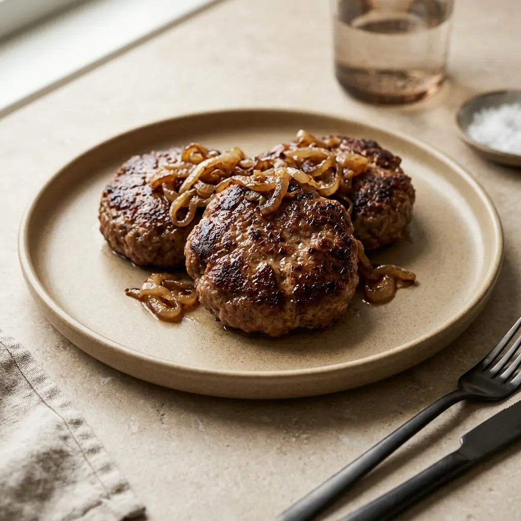 Foto van Gehaktsteak uit de airfryer bereid in de airfryer