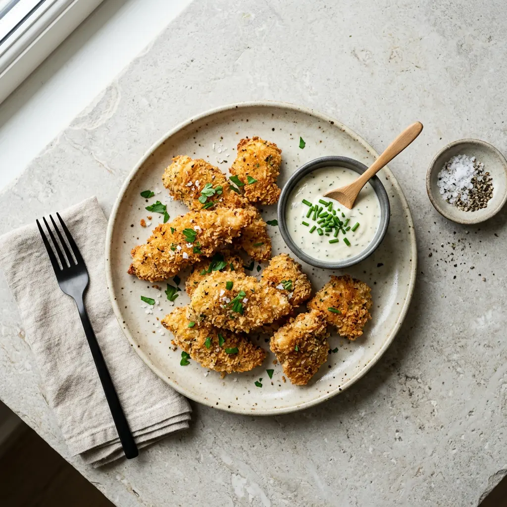 Foto van Gepaneerde kip uit de airfryer bereid in de airfryer
