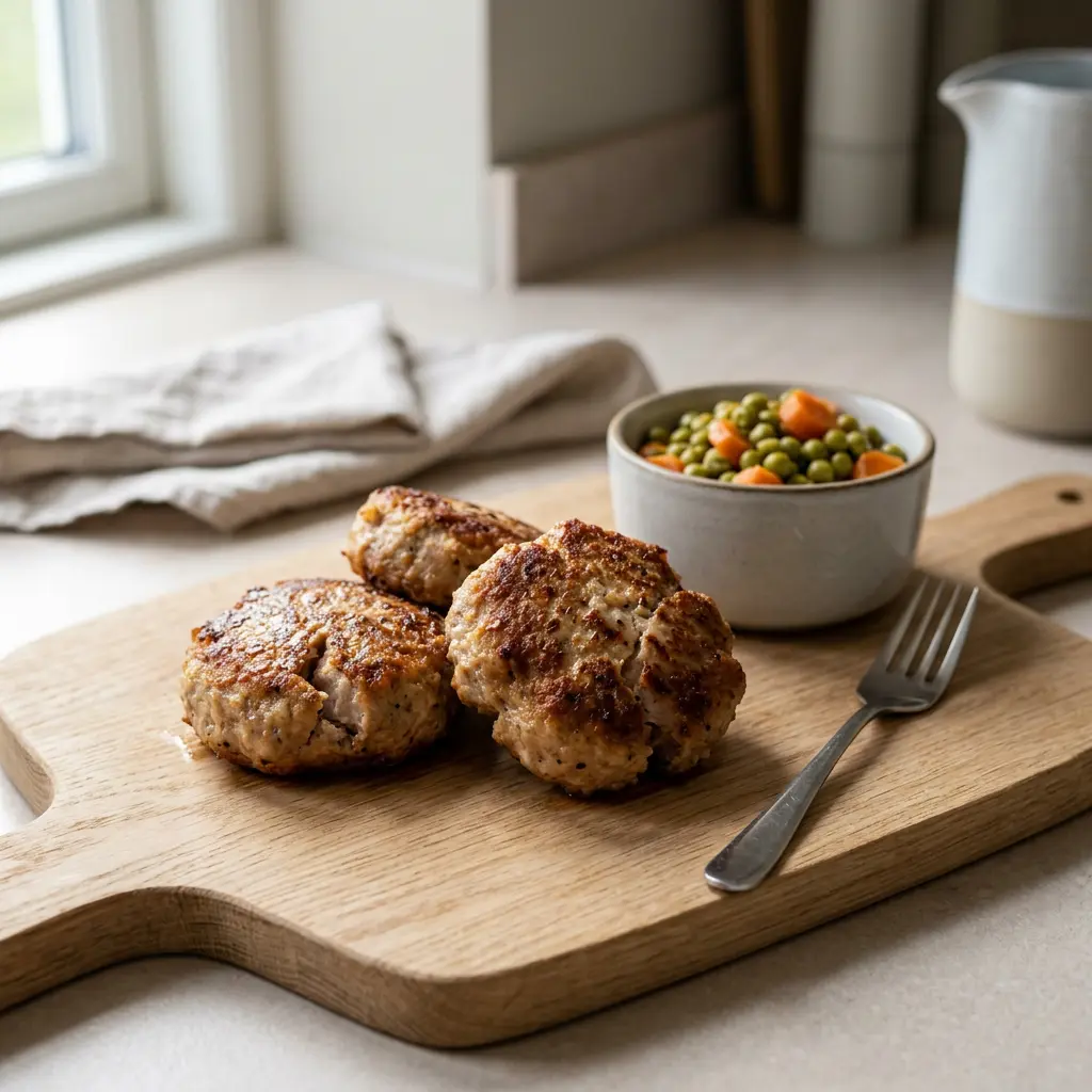 Foto van Gepaneerde varkensgehaktschijven uit de airfryer bereid in de airfryer