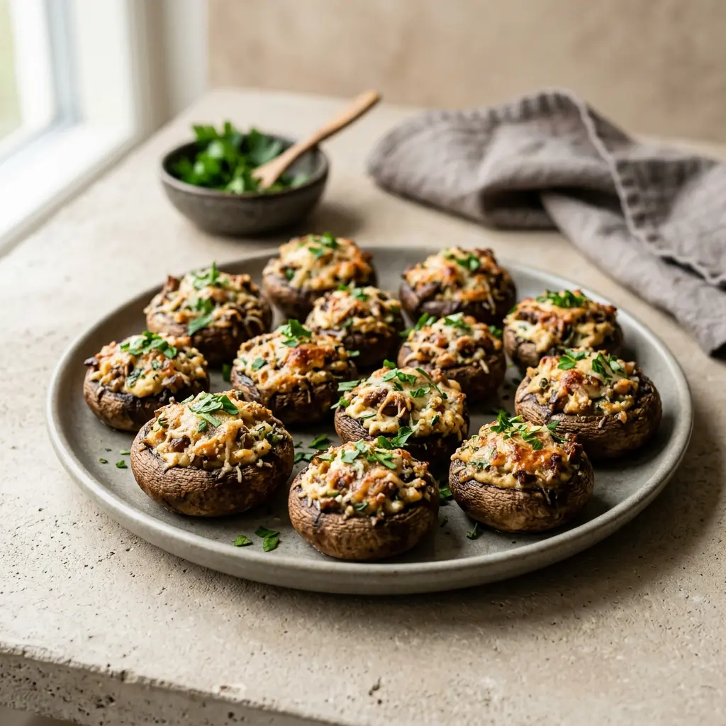 Foto van Gevulde champignons uit de airfryer bereid in de airfryer