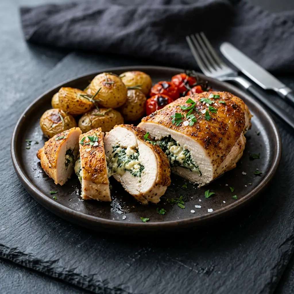 Foto van Gevulde kipfilet uit de airfryer bereid in de airfryer