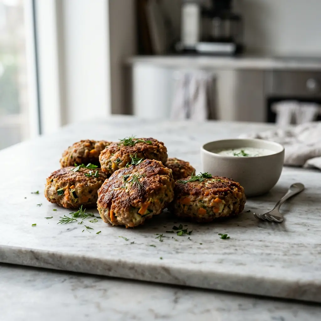 Foto van Groentekoekjes uit de airfryer bereid in de airfryer