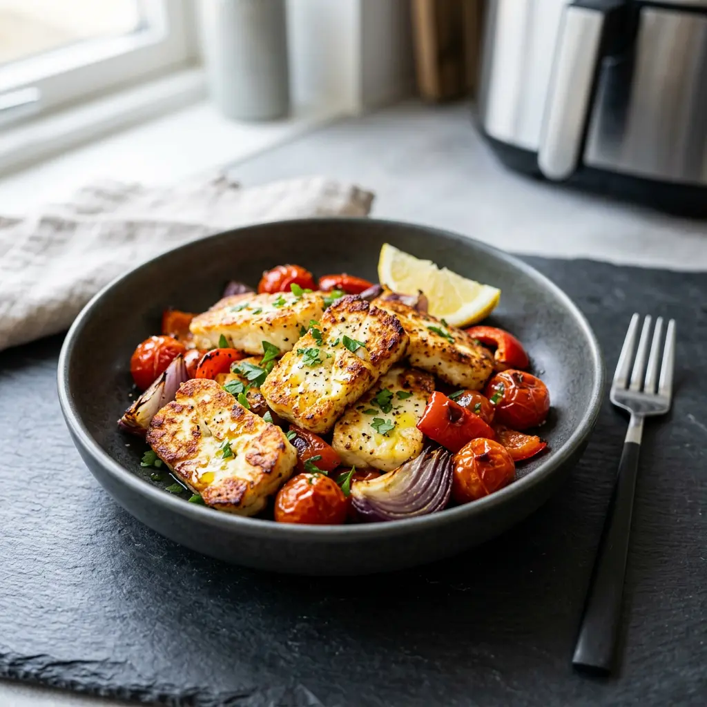 Foto van Halloumi uit de airfryer bereid in de airfryer