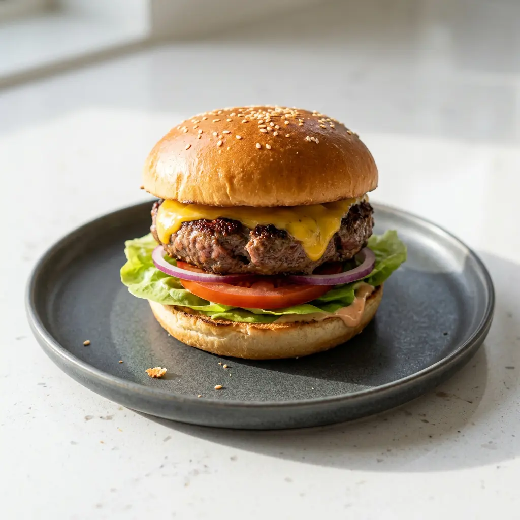 Foto van Hamburger uit de airfryer bereid in de airfryer