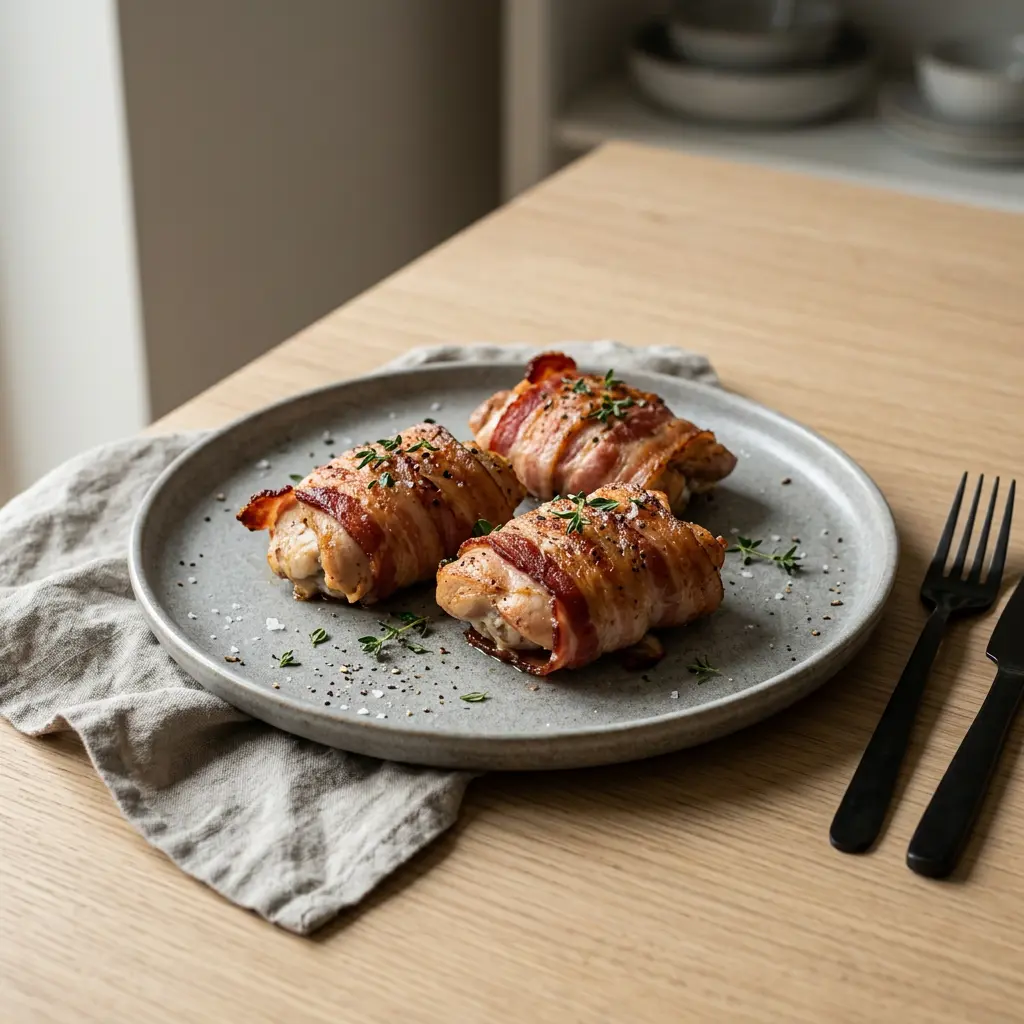 Foto van Kip met spek uit de airfryer bereid in de airfryer