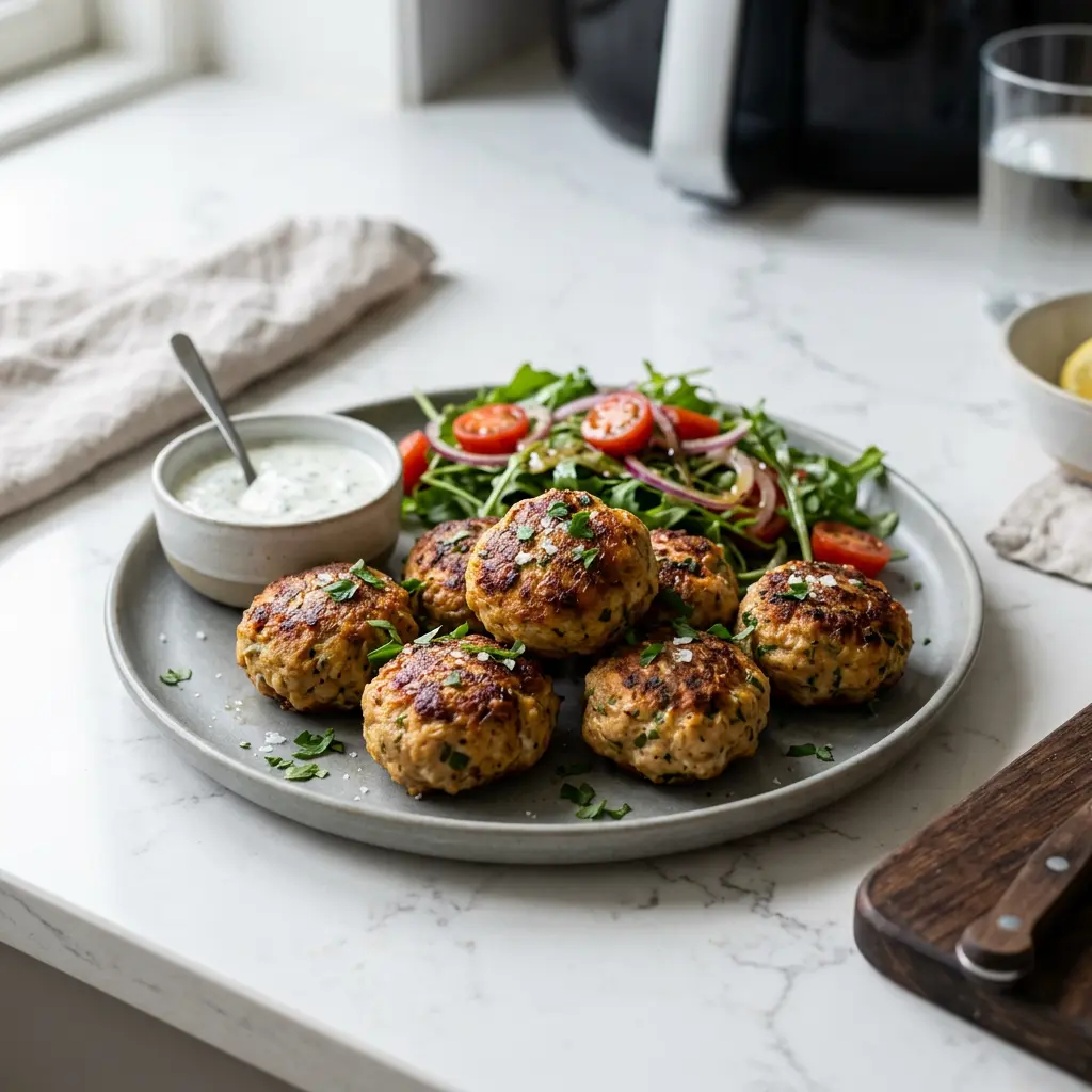 Foto van Kipgehaktballetjes uit de airfryer bereid in de airfryer