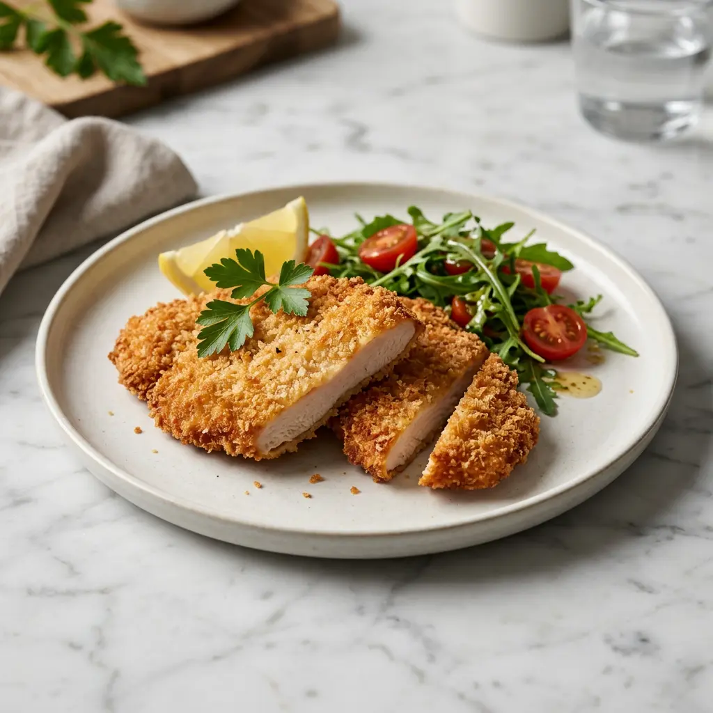 Foto van Kipschnitzel uit de airfryer bereid in de airfryer