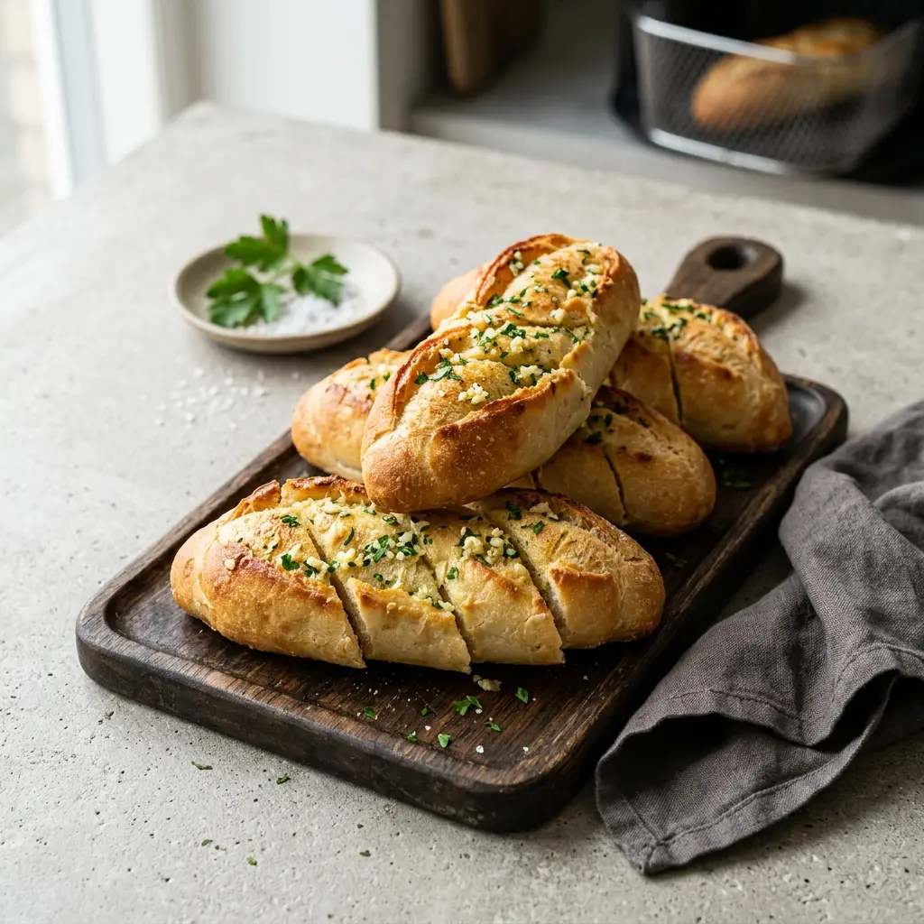 Foto van Knoflookstokbroden uit de airfryer bereid in de airfryer