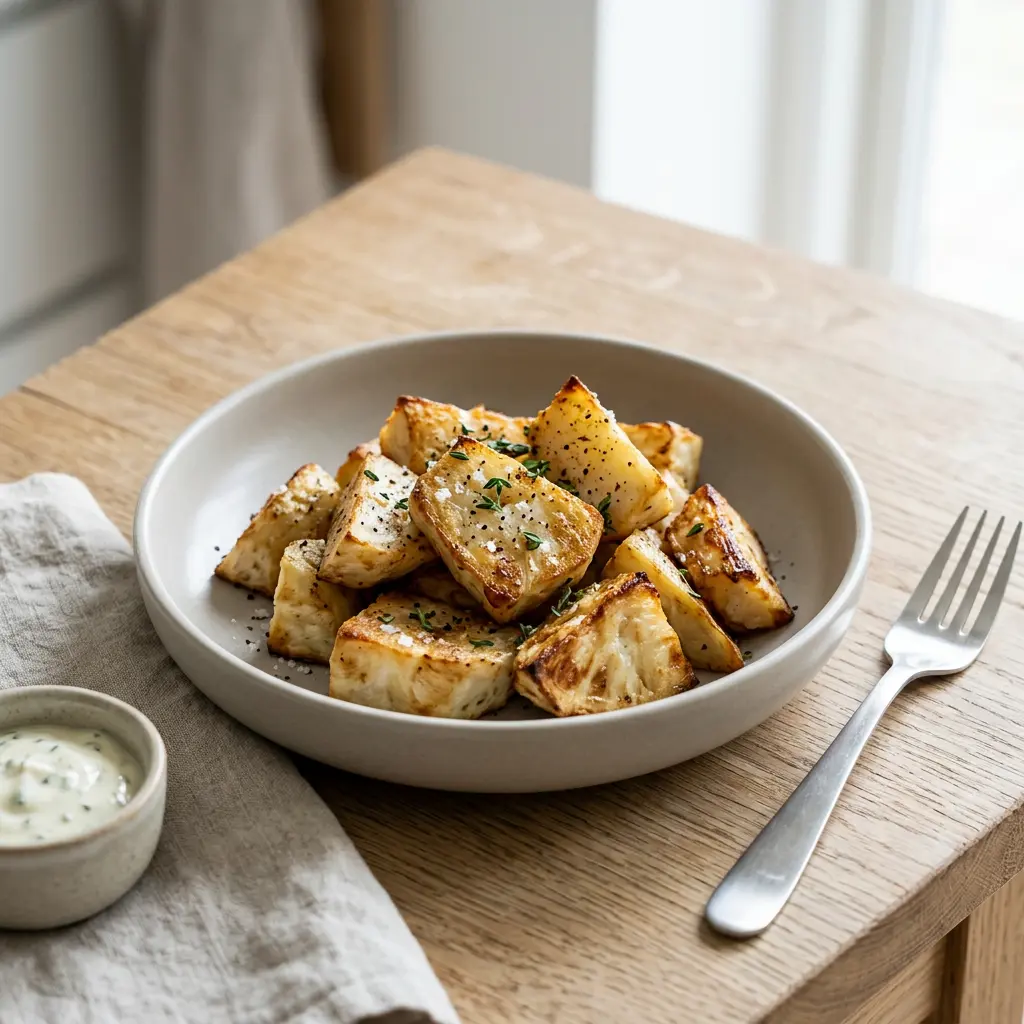 Foto van Knolselderij uit de airfryer bereid in de airfryer