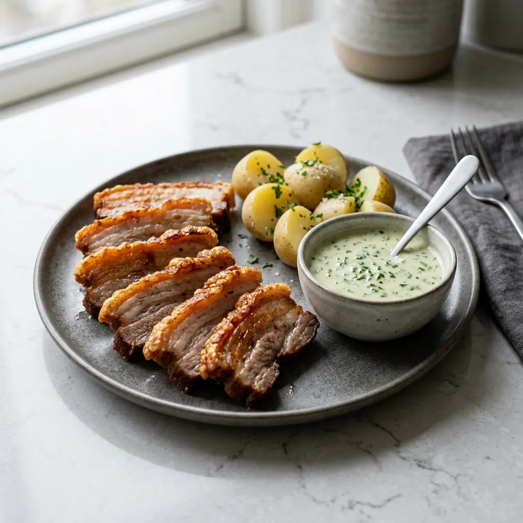 Foto van Krokant buikspek uit de airfryer bereid in de airfryer