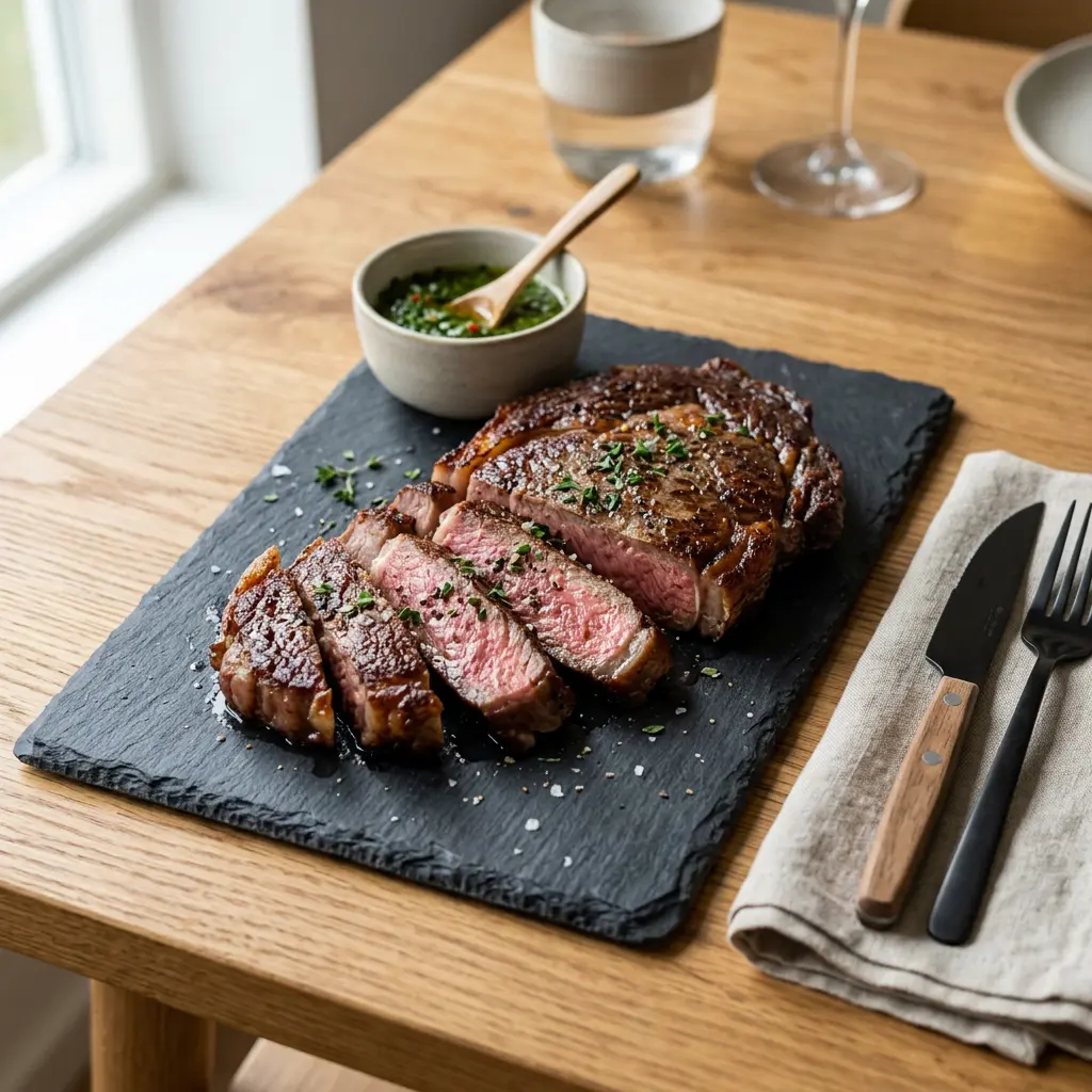Foto van Ribeye uit de airfryer bereid in de airfryer