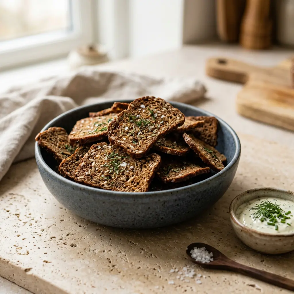 Foto van Roggebroodchips uit de airfryer bereid in de airfryer