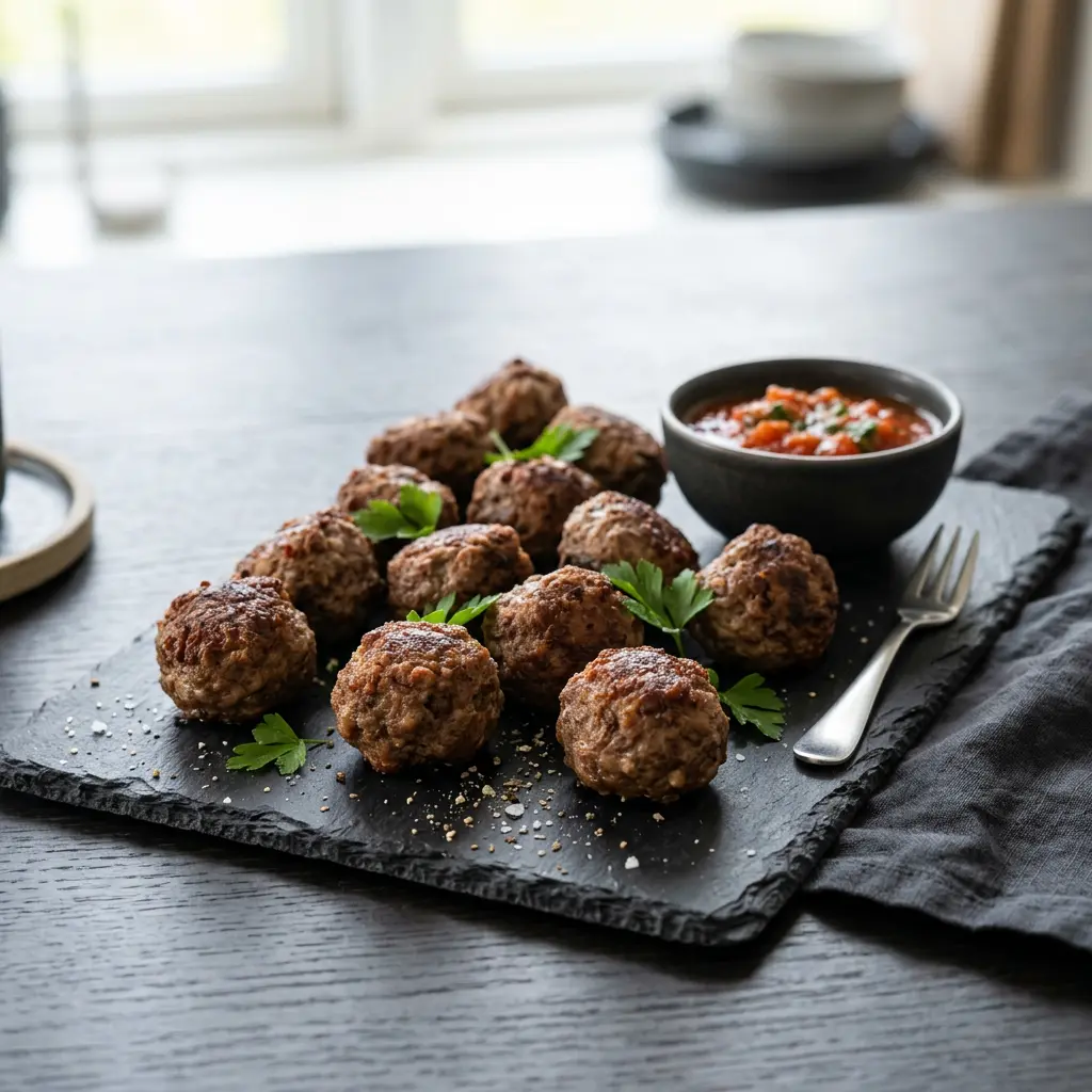 Foto van Rundergehaktballetjes uit de airfryer bereid in de airfryer
