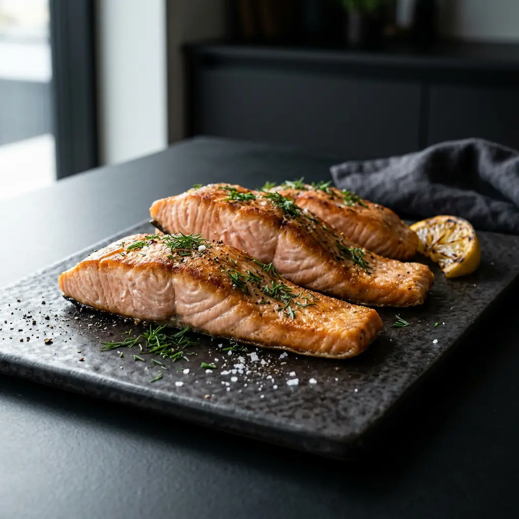 Foto van Stukken zalm uit de airfryer bereid in de airfryer