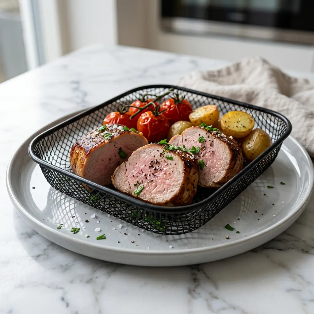 Foto van Varkenshaasmedaillons uit de airfryer bereid in de airfryer
