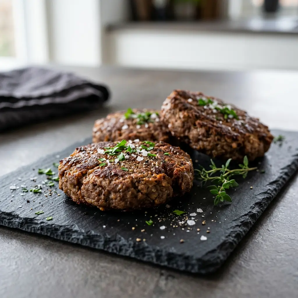 Foto van Vegetarische burgerpatties uit de airfryer bereid in de airfryer