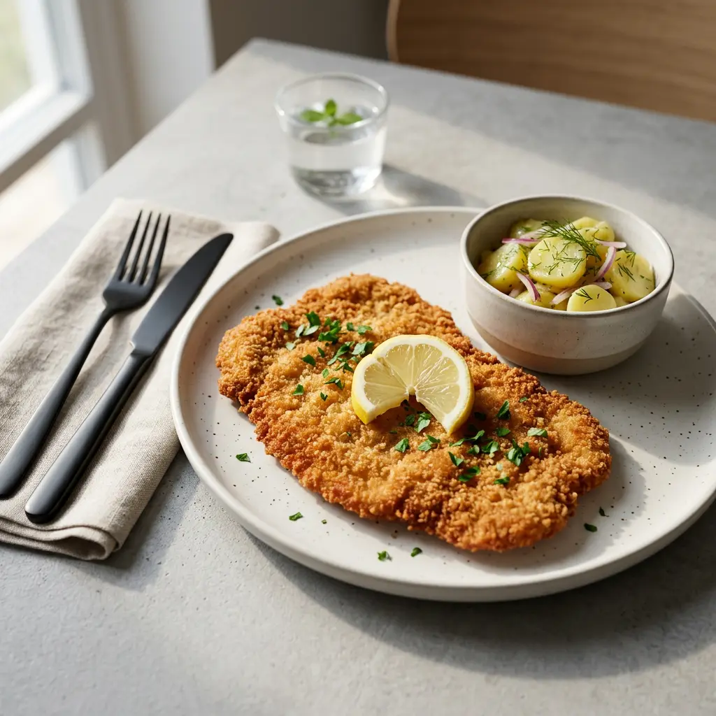Foto van Wienerschnitzel uit de airfryer bereid in de airfryer