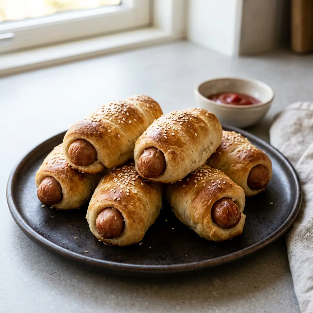 Foto van Worstenbroodjes uit de airfryer bereid in de airfryer