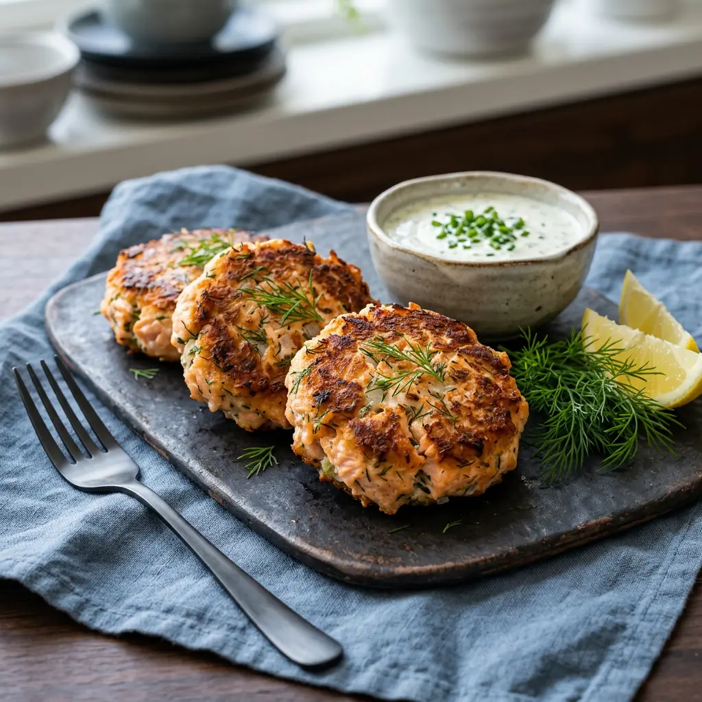 Foto van Zalmkoekjes uit de airfryer bereid in de airfryer