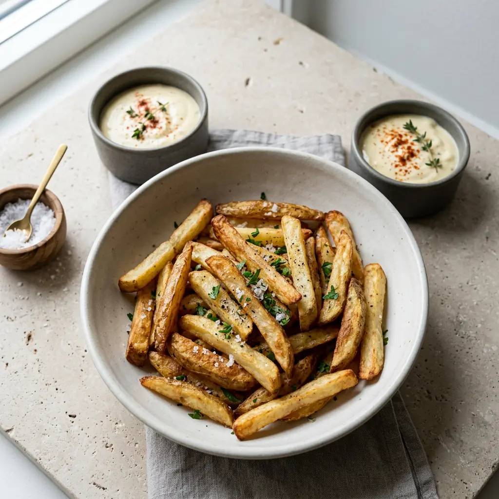Foto van Zelfgemaakte friet uit de airfryer bereid in de airfryer