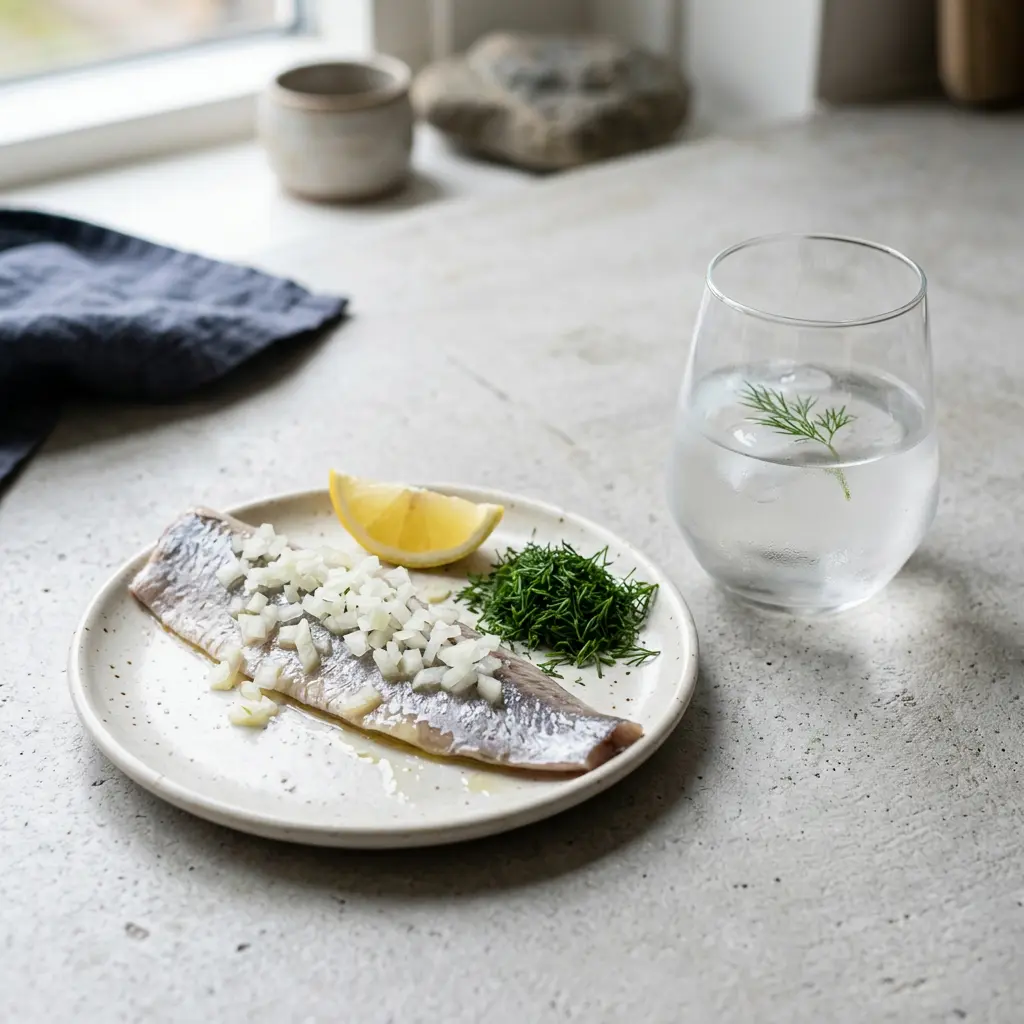 Foto van Haring met uitjes klaar om te serveren